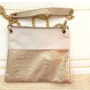 Small Leather Crossbody Bag - Cream and Gold with golden chain